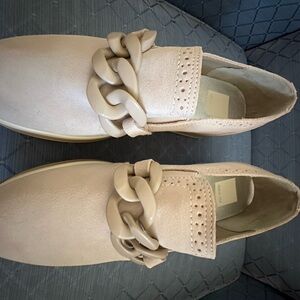 Dolce Vita cream loafers with chain accent. Never worn